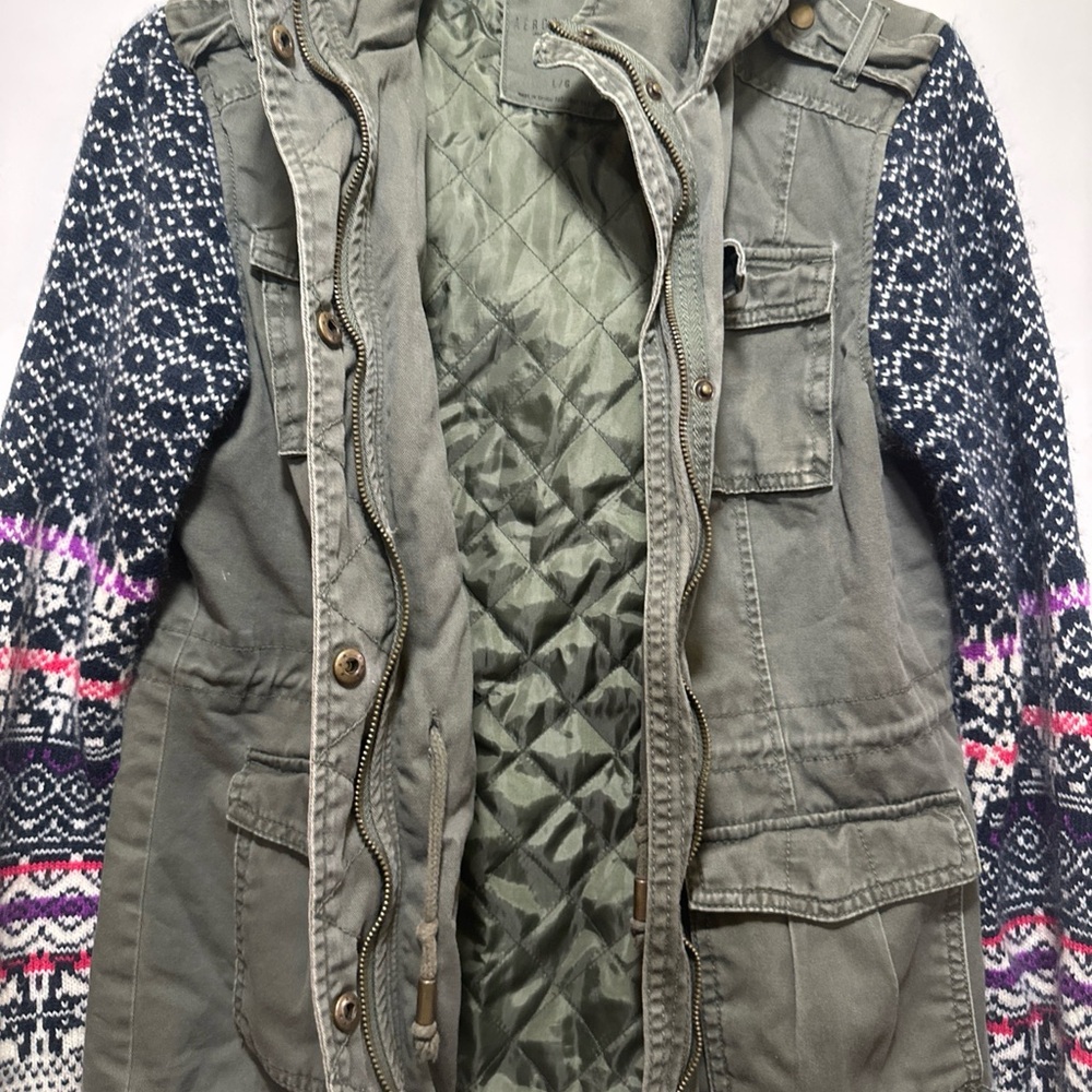 Aeropostale Women's Utility Jacket with Patterned Sleeves - Picture 7 of 8